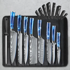 9PC Chef Knife with Sharpener Japanese Damascus Steel Kitchen Knife Resin Handle - Picture 1 of 13
