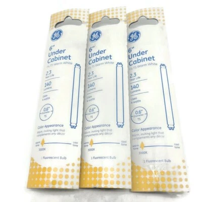 GE 6" Under Cabinet F4 T5 Warm White Fluorescent Bulb 140 Lumens 3 Total - Image 1 of 3