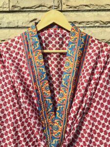 Midi Kimono Reine Seide Robe Knielang Abendkleid Bademantel Maroon MKMO1066