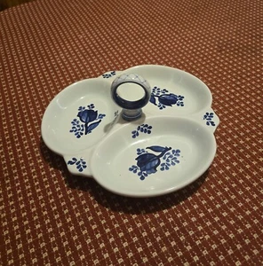 Royal Copenhagen Denmark Fajance Blue Roses Tranquebar 3 Section Hors d’oeuvres - Picture 1 of 7