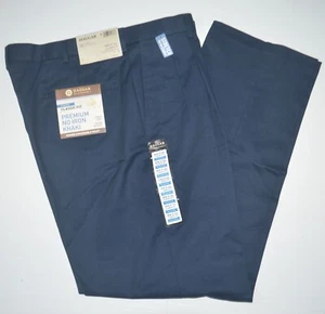 NWT HAGGAR Premium No Iron Classic Fit Pleated Expandable Waist Navy Pants 36x32 - Picture 1 of 4