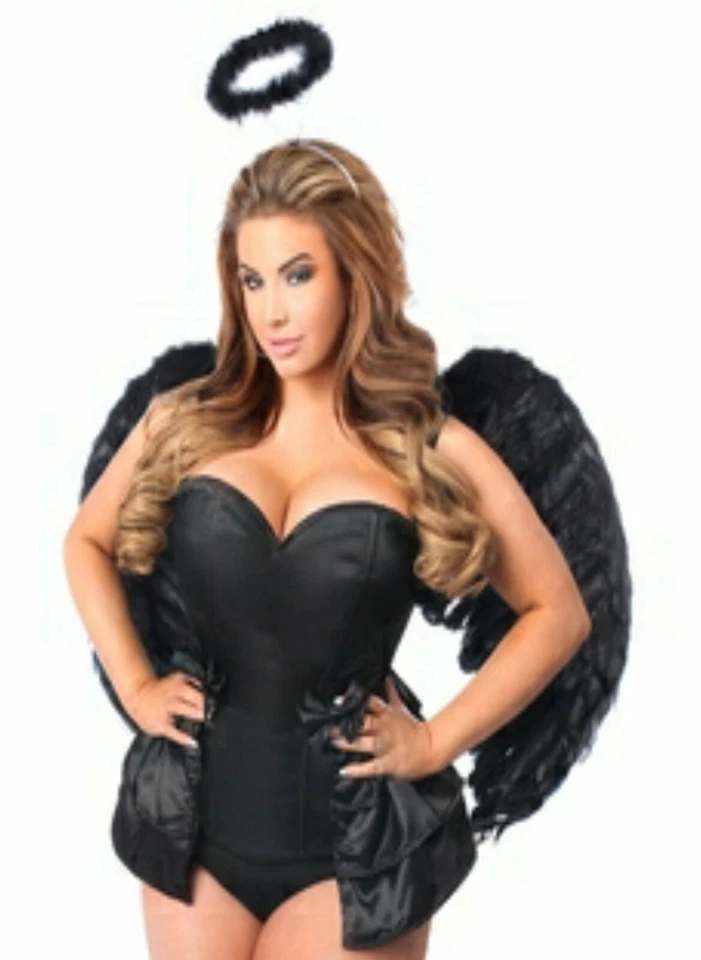 Espartilhos Daisy luxuosos 4 peças Angel Of Darkness preto cetim algodão forrado desossado M NOVO - Imagem 1 de 2