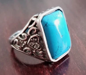925 Sterling Silver Blue Stone 20x10mm signet ring s-9 - Picture 1 of 17