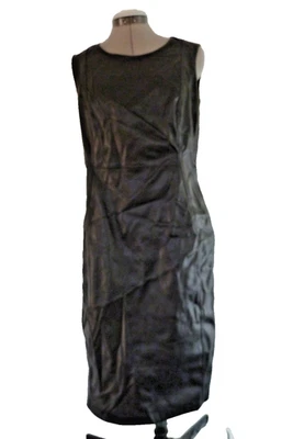 Vestido Calvin Klein Negro Imitación Cuero Sin Mangas Midi Línea A Talla 10 Cremallera Dorada Foto 1 de 4