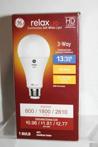 GE Relax 3-Way 50/100/150w Replacement LED HD Bulb A21 Medium Base - Picture 1 of 3