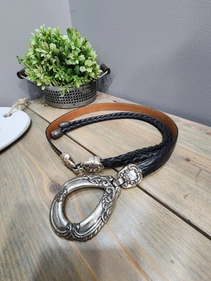 Vintage Brighton Black Double Braided Leather Belt Size Small Cowgirl 90503 - Image 1 of 4