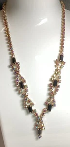 WUNDERSCHÖNER 15 1/2" AB AURORA BOREALIS & SCHWARZER STRASS COLLIER HALSKETTE VINTAGE - Bild 1 von 8