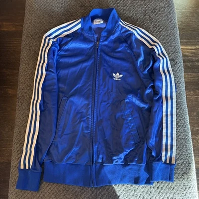 Vintage 80s Adidas Track Jacket Stripes Blue ATP Keyrolan Made USA Men’s Small - Image 1 of 4