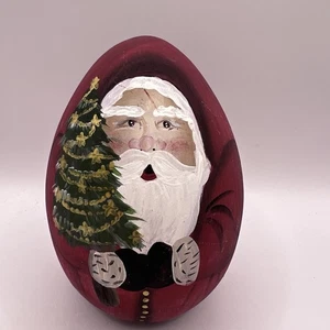 Vtg 1992 Santa Wood Egg Artist Signed Kathy Greenwald Folk Art Hand Painted 4” - Picture 1 of 5