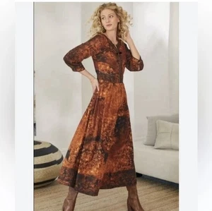 Soft Surroundings Venetian Print Maxi Dress Boho Size 16 Brown Black Flowy - Picture 1 of 11