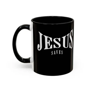 Inspirational Black Coffee Mug - Jesus Saves - Perfect Gift for Faith Lovers, - Picture 1 of 33