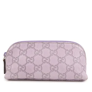 Authentic GUCCI Guccissima Leather Cosmetic Pouch Purple 272367 Used F/S - Picture 1 of 21