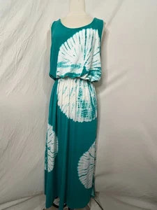 Womens Maxi Dress M Turquoise Tie Dye Sleeveless Summer Coastal Goddess - Picture 1 of 6