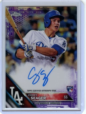 2016 TOPPS CHROME REFRACTOR COREY SEAGER ROOKIE (PURPLE) #130/250 DODGERS - Image 1 of 3