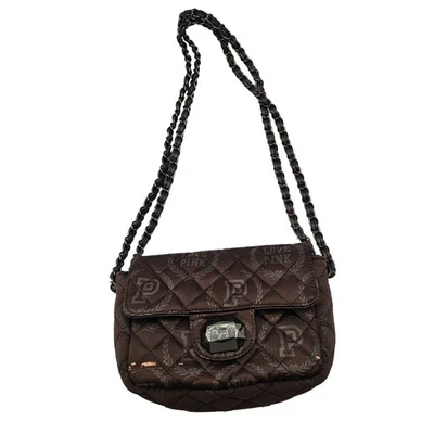 Bolsa acolchoada Victoria Secret LOVE PINK marrom tiracolo corrente ajustável Y2K - Imagem 1 de 4
