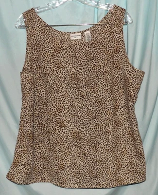 Blusa para mujer Covington marrón con estampado de animales cuello redondo sin mangas ligera L Foto 1 de 3