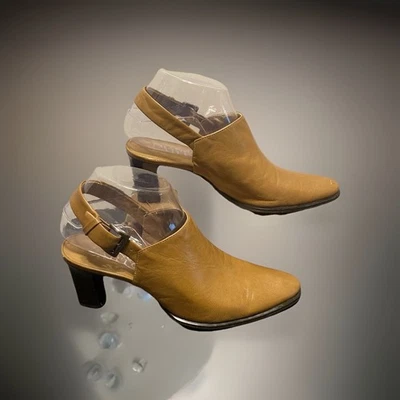 Sandalias FRANCO SARTO Cuero Tostado Tacón Bloque Talla 6M Eslinga Trasera Ajustable Foto 1 de 4