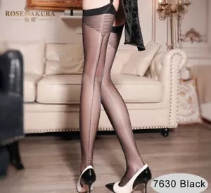 Ölglänzende Straps Strümpfe Zurücknaht Ultradünn 5 Sheer - Bild 1 von 5