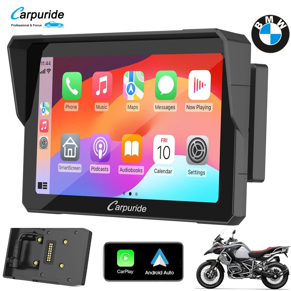 Carpuride W702B Wireless Portable Motorcycle Stereo with BMW Motorcycles Bracket - Bild 1 von 4