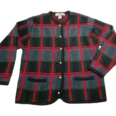 Cárdigan Kobe Cristal De Colección Suéter Botón Dorado Azul Marino Verde Rojo Cuadros Talla Mediana Foto 1 de 4