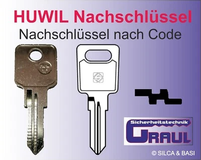 Nachschlüssel HUWIL HUW-1D,HW4R,nach Code,Briefkasten,Jetbag,Möbelzylinder - Bild 1 von 4