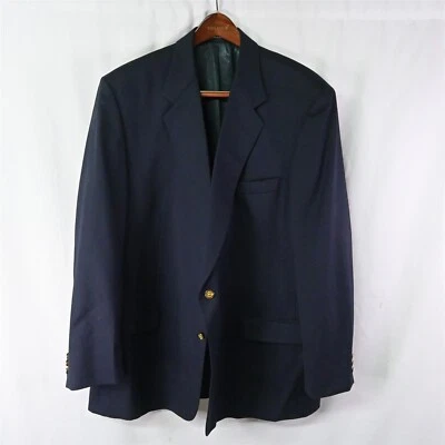 Botany 500 52L Navy Blue Gold 2 Button Wool Mens Blazer Suit Jacket Sport Coat - Image 1 of 4