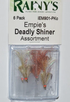 rainys empies deathly shiner paquete de 6 surtido pesca con mosca tamaño 8 oro cobre perla Foto 1 de 4