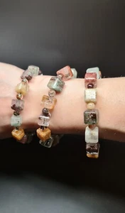 Stunning Natural Garden Quartz Cube Beaded Bracelet - Picture 1 of 27