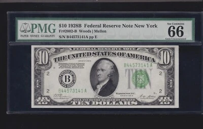 US 1928B $10 FRN New York DGS FR 2002-B PMG 66 EPQ GEM CU (141) - Image 1 of 2