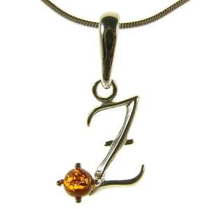 BALTIC AMBER STERLING SILVER 925 ALPHABET LETTER Z PENDANT JEWELLERY JEWELRY - Picture 1 of 1
