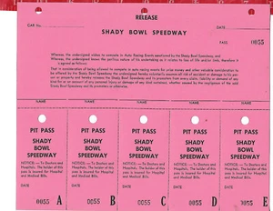 Boletos de colección Shady Bowl Speedway lanzamiento y pit pass difunto Ohio - Imagen 1 de 1