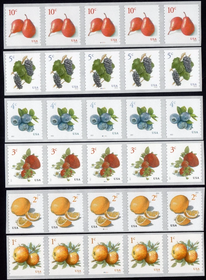 Scott #5201-5037-5038-5039-5256-5653 (6) Fruit Plate # Coil of 5 Stamps MNH PNC5 - Image 1 of 1