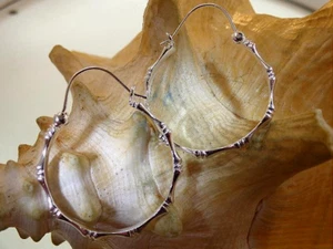 3X31MM RHODIUM-PLATED 925 SILVER GUAM MICRONESIA CHAMORRAN BAMBOO HOOP EARRINGS - Picture 1 of 10