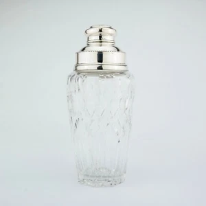 Antique Ornate Art Deco Cut Glass & Solid Silver Cocktail Shaker. - Foto 1 di 8