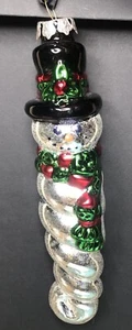 Vintage Glass Christmas Ornament. Snowman Icicle W/ Top Hat + Scarf - Picture 1 of 15