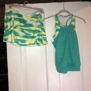 Girls Size M 6-7 Athletic Tank Top Danskin Skirt L/G 10-12 Outfit Green/White - Picture 1 of 6