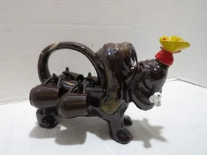 VTG MCM TERRACOTTA DOG DECANTER W/SHOT GLASSES JAPAN DOG W/BUTTERFLY RARE FIND - Picture 1 of 11