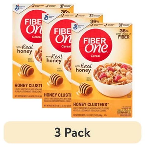 (3 pack) Fiber One Honey Clusters Breakfast Cereal, Fiber Cereal Made17.5 oz - Picture 1 of 24