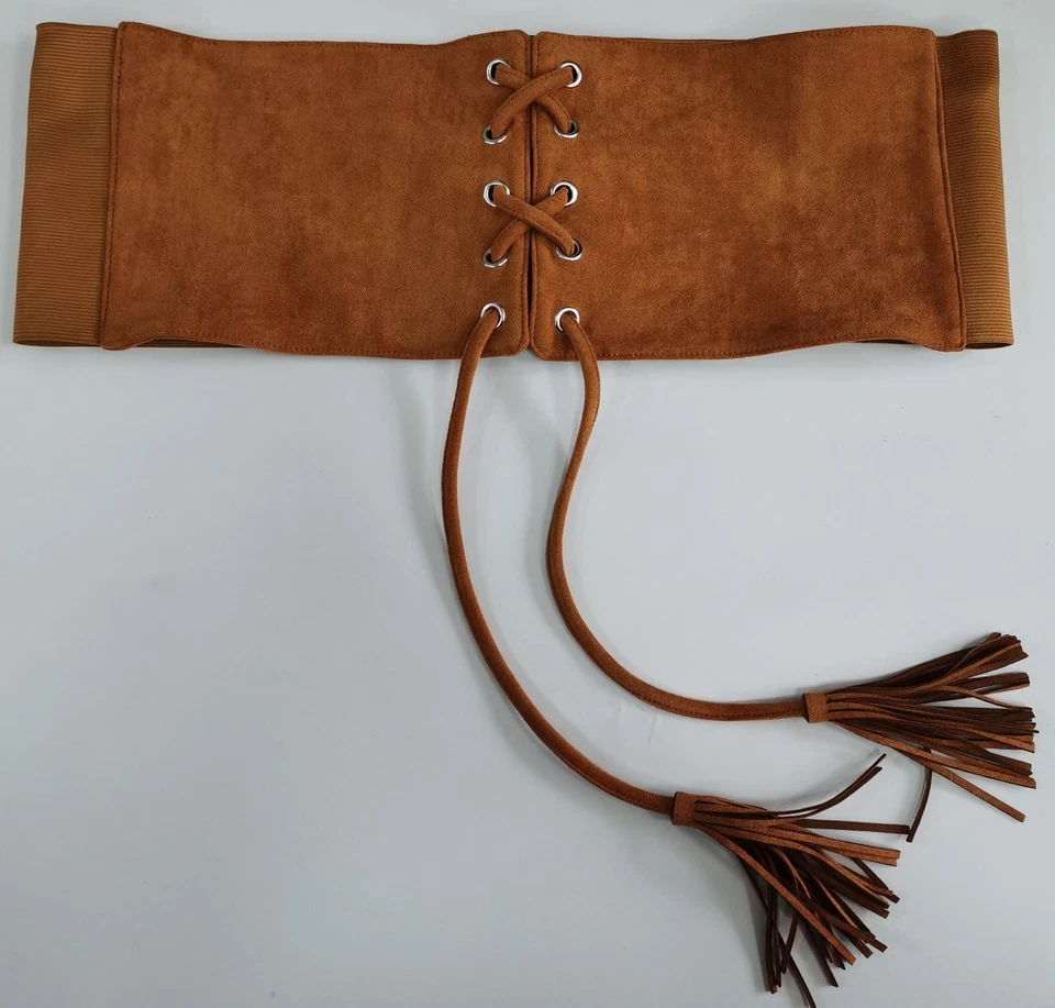 Mujer Marrón Imitación Cuero Años 70 80 Hippie Cinch Borla Cinturón Halloween Disfraz Foto 1 de 1