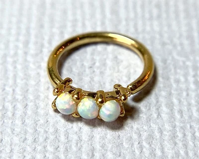 Anillo de aro flexible con juego de tres puntas ópalos recocidos acero quirúrgico 316L 1 pieza Foto 1 de 4