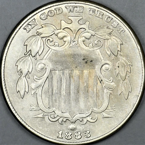 1883 Shield Nickel, a beautiful original color high grade uncirculated Nickel Cover
