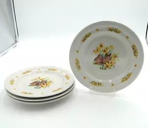 DOMESTICATIONS 7 3/4" Dessert Plates With Rabbits & Yellow Daffodils set of 4 - Picture 1 of 7