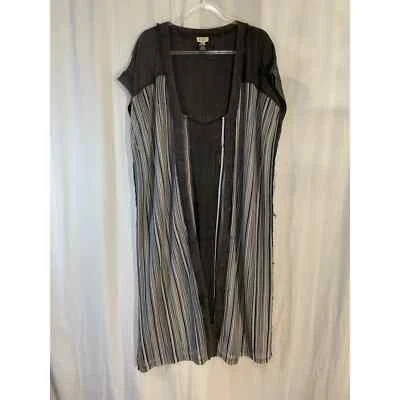 POL Gauzy Open Front Oversized Duster Size Small Gray Black Boho Lagenlook  — 第 1/4 张图片