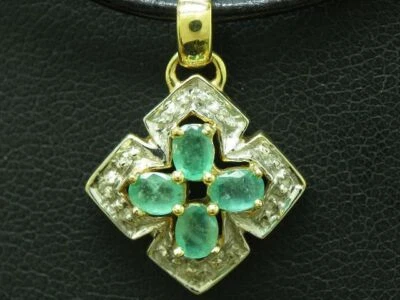 14kt 585 bicolor Anhänger mit Diamant & 0,60ct synth. Smaragd Besatz / 2,2g - Bild 1 von 4