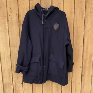 VTG Ralph Lauren Polo 100% Wool Jacket Zip-up Hood Mens Medium Pea Coat Crest - Picture 1 of 12