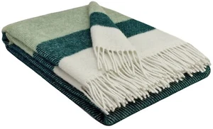 Wolldecke 100% Schurwolle Wohndecke Plaid 140x200cm Tirol-Streifen Grün-Helloliv - Bild 1 von 2