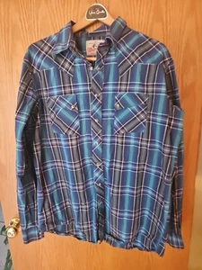 Wrangler Retro Mens Large Pearl Snap Western Long Sleeve Plaid Shirt Cowboy - Picture 1 of 3