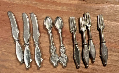 Vintage Miniature Dollhouse Doll House 9pc Silverware Set Knives Spoons Forks - Image 1 of 4