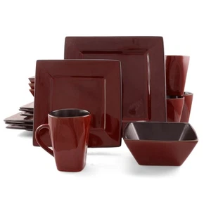 Gibson Elite Kiesling 16 Piece Hard Square Dinnerware Set in Red - Picture 1 of 1