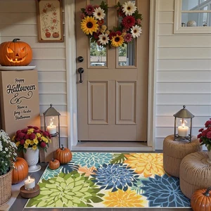 Area Rug 2x3 Yellow Green Washable Halloween Fall Outdoor Rug Tropical Botani... - Picture 1 of 8
